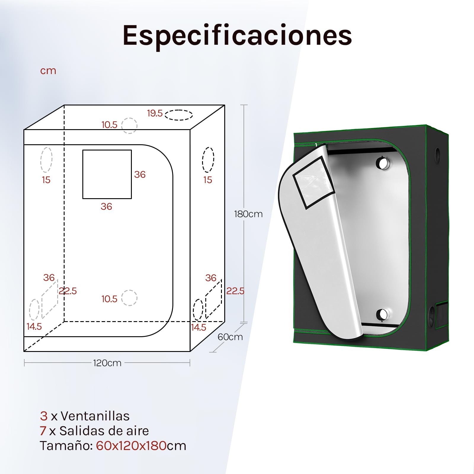 WOLTU Armario de Cultivo 120x60x180 cm, Tienda de Cultivo Hidropónico de Tela Oxford 603D, Invernadero Interior con Ventana de Observación, Semillero Mylar Altamente Reflectante, Negro