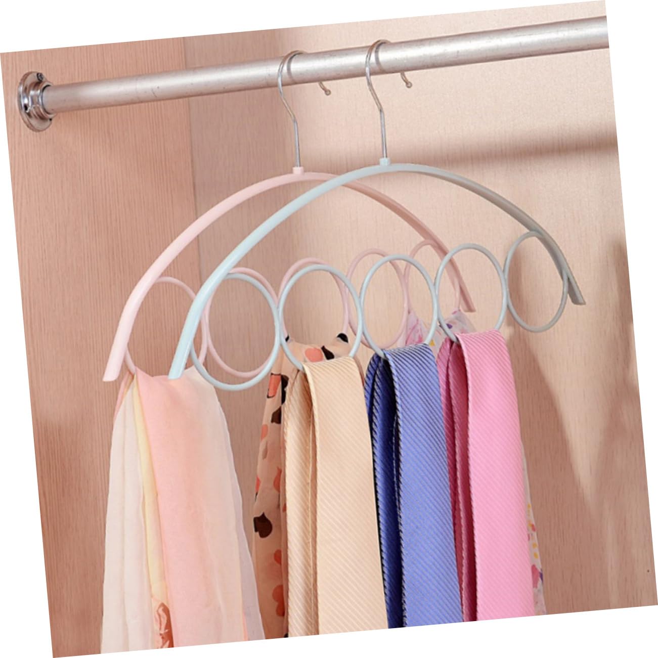 PRETYZOOM Rutschfester Kleiderschrank Organizer mit 5 Ringen Multifunktions-Haken für Krawatten, Schals, Gürtel, platzsparend, Kleiderbügel für Haus und Garderobe