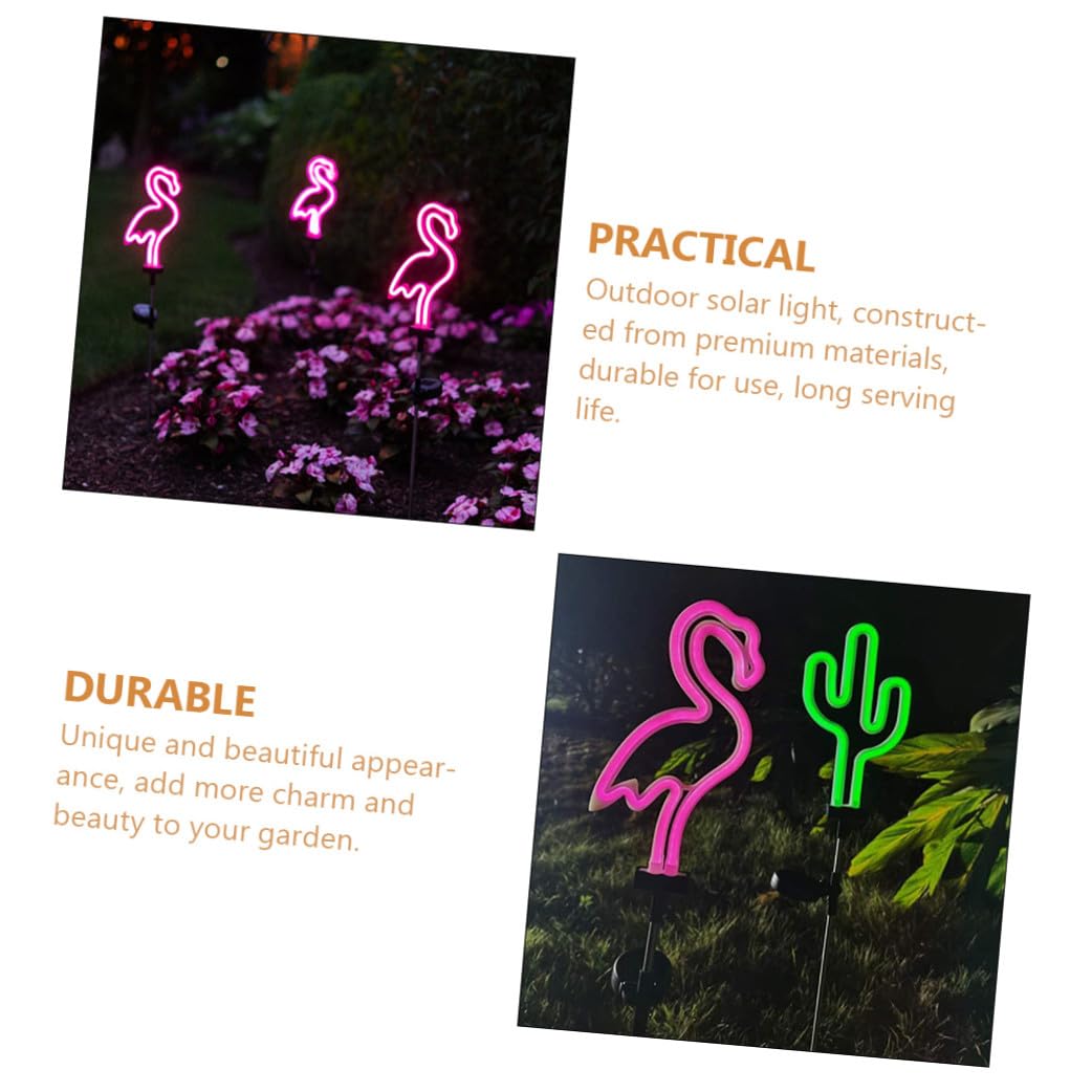 Angoily Solar Gartenleuchten 2 Stück Neon Flamingo Kaktus LED Außenleuchten Wetterfeste Solarleuchten für Terrasse und Garten Dekoration mit Bodenmontage