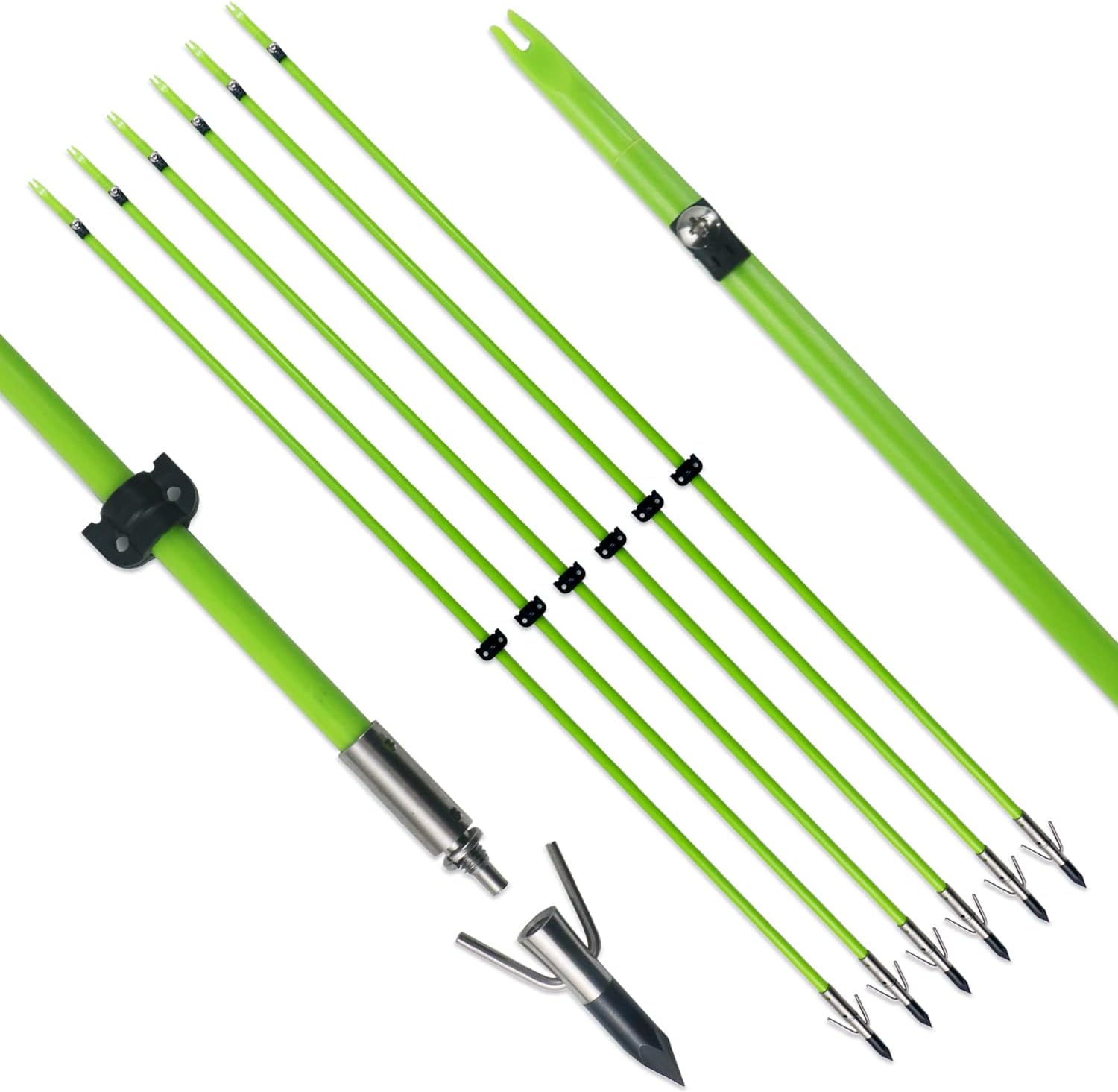 TIGER ARCHERY 34inch Bowfishing Arrows Solid Fiberglass Shaft with Broadhead for Compound Bow and Recurve Bow Fishing Arrow Archery and Hunting (Pack of 6)