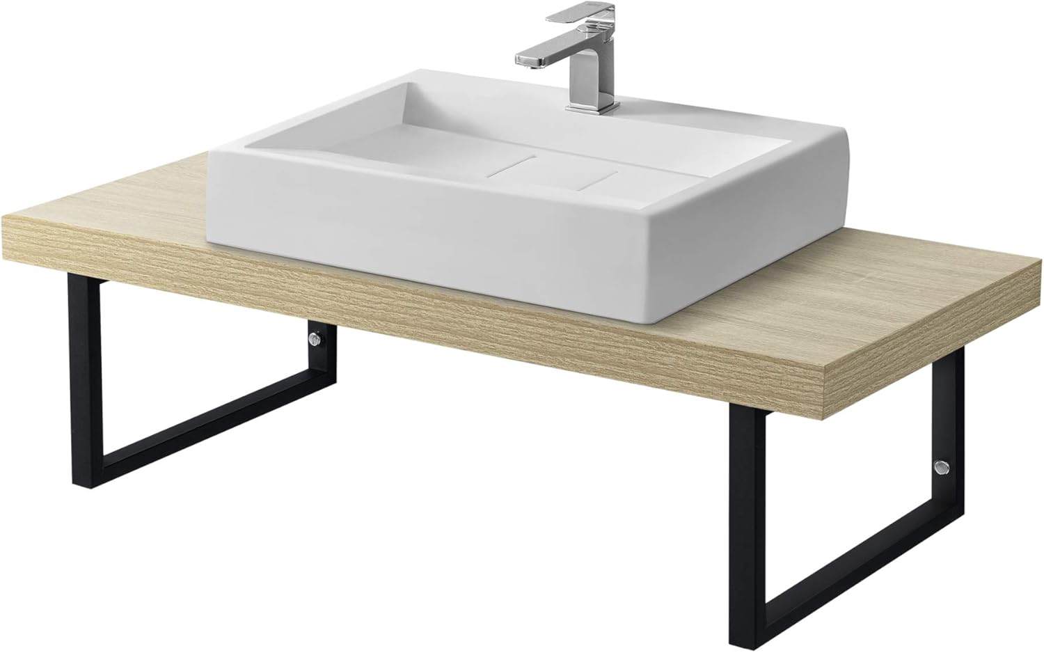 Neuhaus Encimera de Lavabo 100 x 45 x 30 cm Toallero Estante de Baño Tablero de Pared para Lavabo con Soporte de Metal Mueble de Baño Color Roble