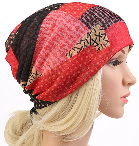 DancMolly Print Flower Cap Cancer Hats Beanie Stretch Casual Turbans for Women Red - Thumbnail 2