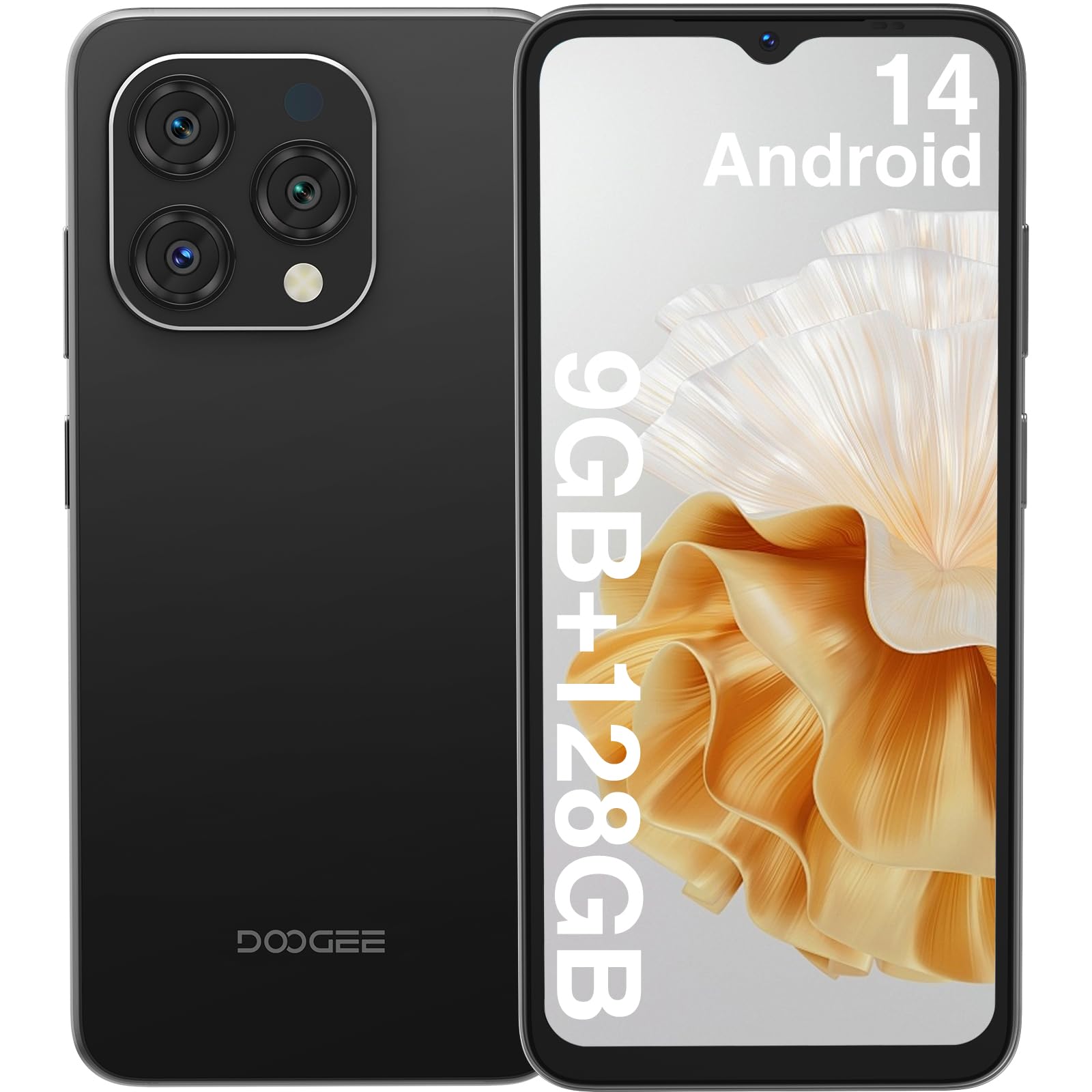 DOOGEEN55 Android 14 Unlocked Cell Phone,9(4+5) GB+128GB Expandable 1TB Android Phone,6.56" HD+ 90Hz Cell Phone,5150mAh Battery,13MP+8MP,Dual SIM 4G Phone,Face Unlock,OTG-Black