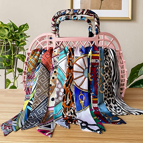 Fashion Scarf Handle Bag Hair Tie Headband, 12Pcs Neckerchief Package Hair Head Band for Purse Decor, Neck Scarf Skinny Scarfs for Women Hair Bracelet3