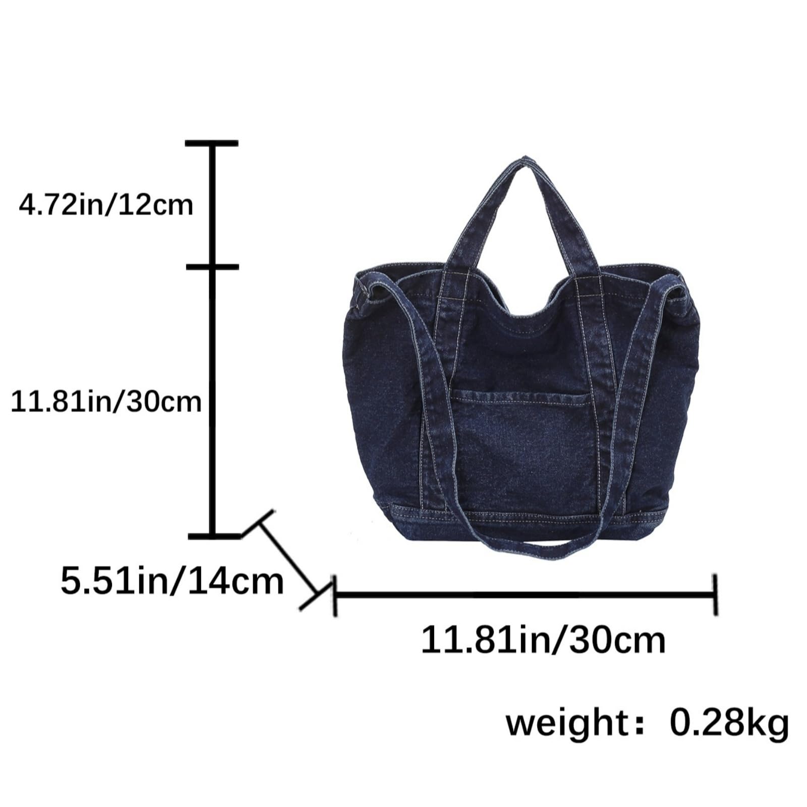 Beauty Case Borsa da Donna in Denim, A Spalla Casual con Doppie Maniglie E Tasca Anteriore per I Pendoli Giornalieri-Dark Blue