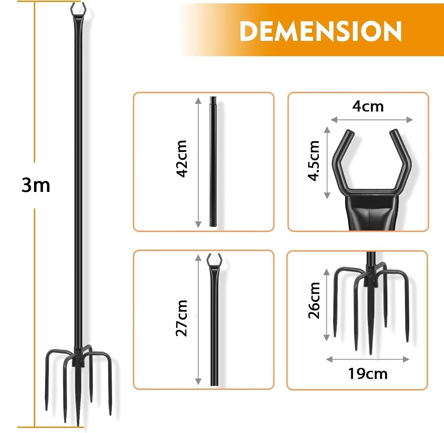 gresonic Poteau d'éclairage pour terrasse - 4 paquets de 3m pour l'extérieur Poteau d'éclairage en acier pour la décoration extérieure du jardin, de l'arrière-cour (Paquet de 4)