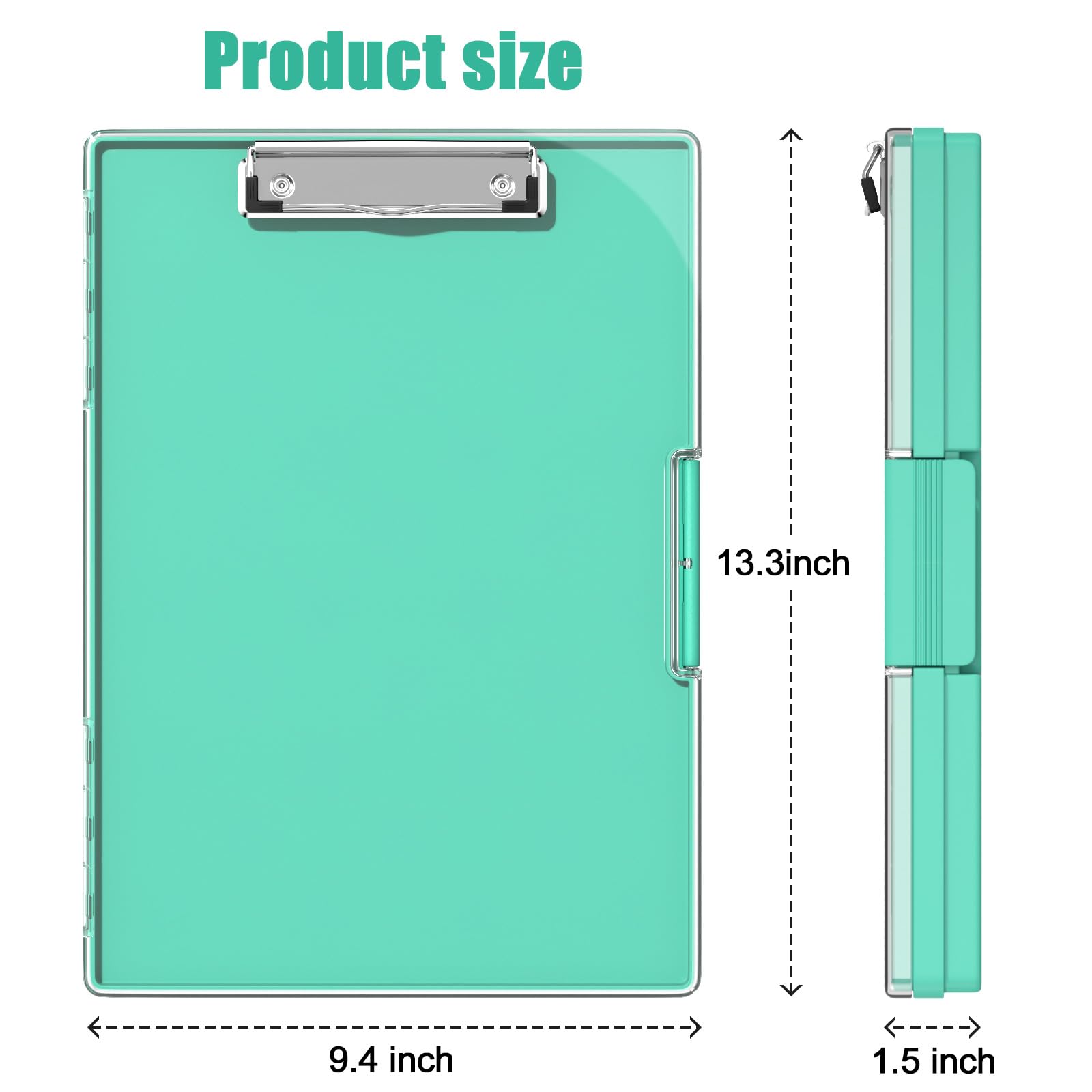 Hongri Portapapeles con almacenamiento, carpeta verde de 8.5 x 11 pulgadas, apertura lateral de lactancia, resistente con doble compartimento, escritura suave para profesores, aula, tamaño 13.3 x 9.4