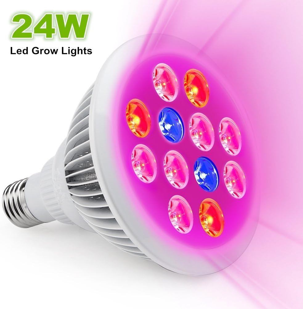 LED Grow Lights, E27 par38 12/24W 12leds AC85-265V LED grow Lamp For Plants Flowers Hydroponic Systems (24W)