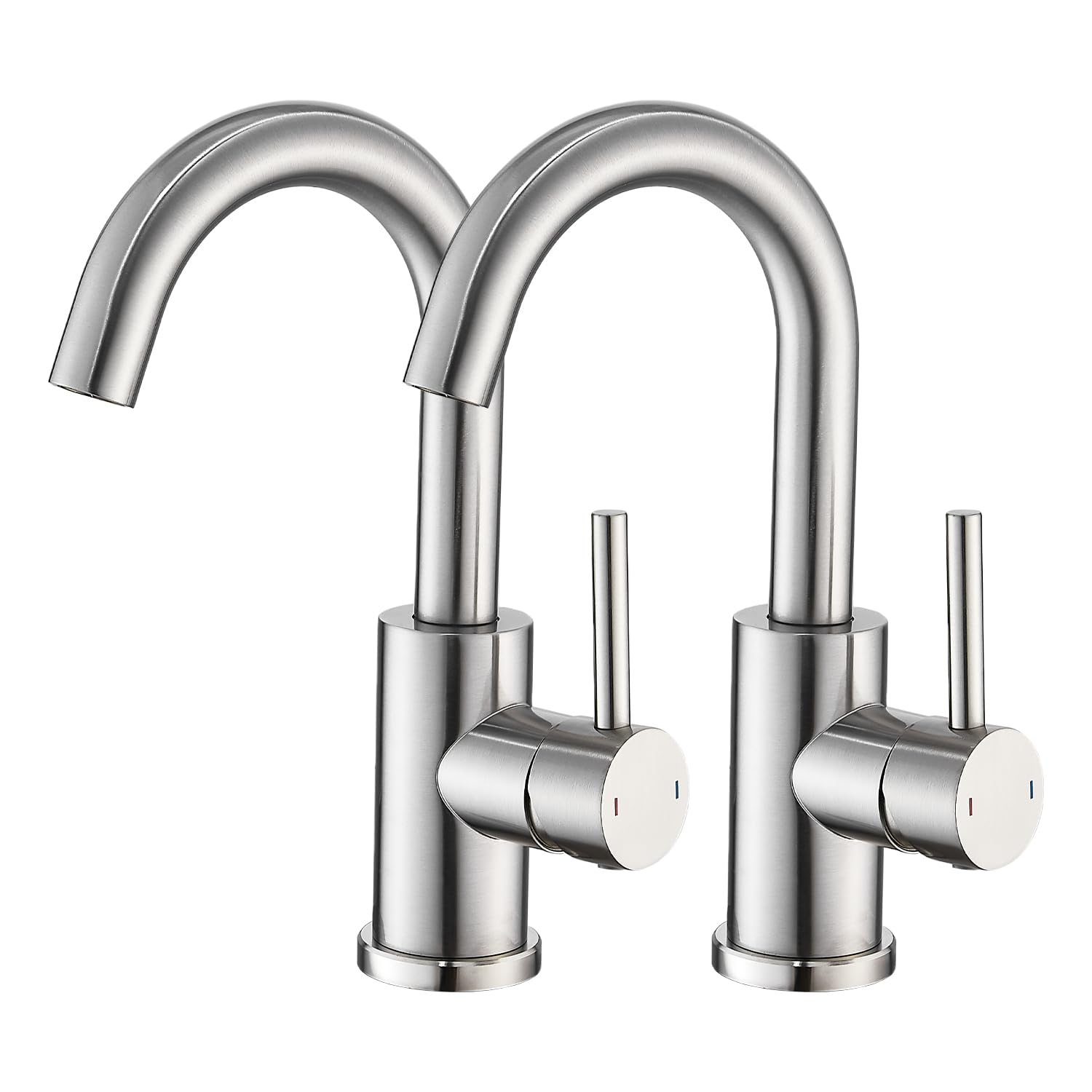 Grifo de baño de dos piezas, grifo de baño/cocina pequeño, giratorio 360°, monomando, grifo de lavabo de acero inoxidable cepillado