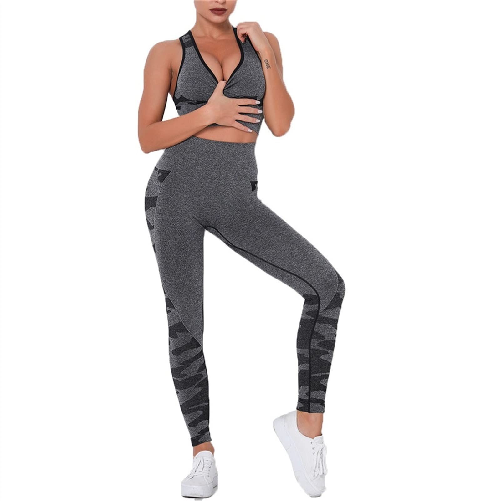 Damskie dresy treningowe do jogi, strój dla kobiet, zestaw 2 sztuki, nakładka do jogi Scrunch tłok, gimnastyka, legginsy bez ramion, sportowy biustonosz z rękawami crop Top Yoga Fitness dres treningowy 2 sztuki