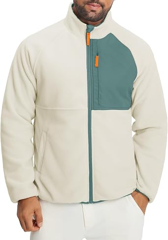 M MAELREG Mens Reversible Fleece Jacket with 5 Pockets Lightweight Zip Up Golf Jackets Winter Warm Casual Coat Windbreaker