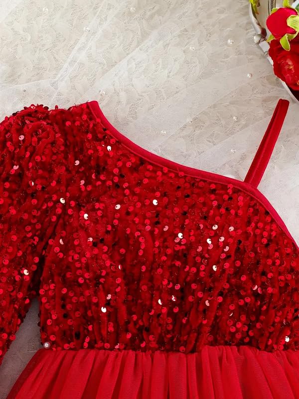 Image of Niren Enterprise Girl's Fit And Flare Knee Length Sequence String Sleeve Off Shoulder Neck Fla Dress with Sequence Bow