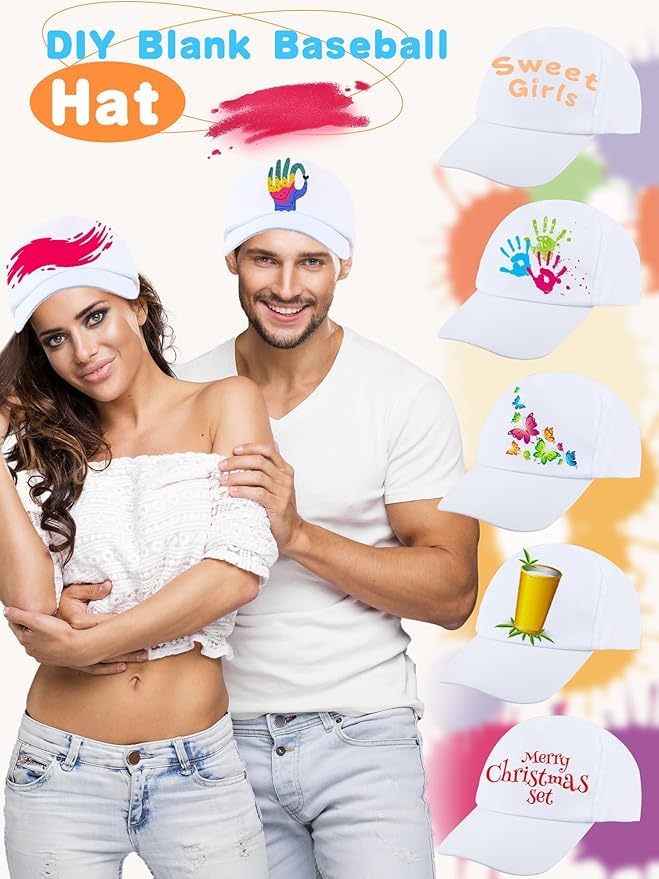 40 gorras de béisbol ajustables para pintura de bricolaje, gorras de béisbol en blanco para adultos y niños deportes al aire libre