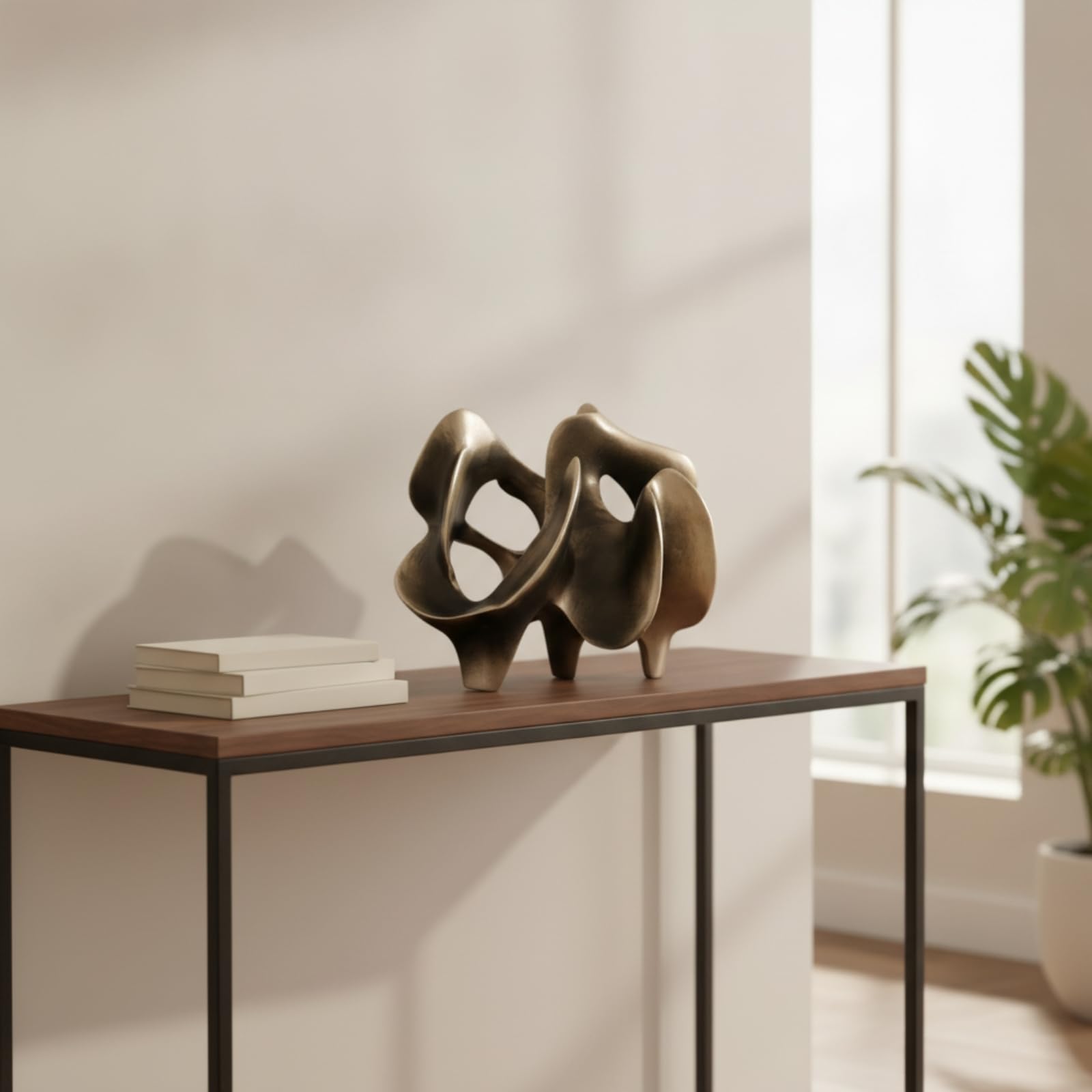Scultura Moderna Decorativa in Resina Ornamento Astratto Statua Geometrica Contemporanea Peso 1.240 kg Struttura Solida Adatta per Salotto Studio Ingresso Consolle, Oro