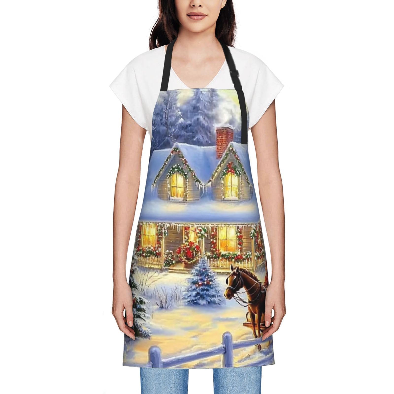 Beautiful House - Delantal de cocina ajustable para chef, para Navidad, impermeable, para mujer, protección impermeable y antimanchas, Color 40, Taille unique