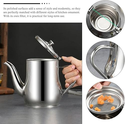 Miniatura 9 de Angoily Contenedor de grasa de tocino con colador, olla de acero inoxidable, lata de grasa de aceite con tapa, filtro de grasa para almacenar carne