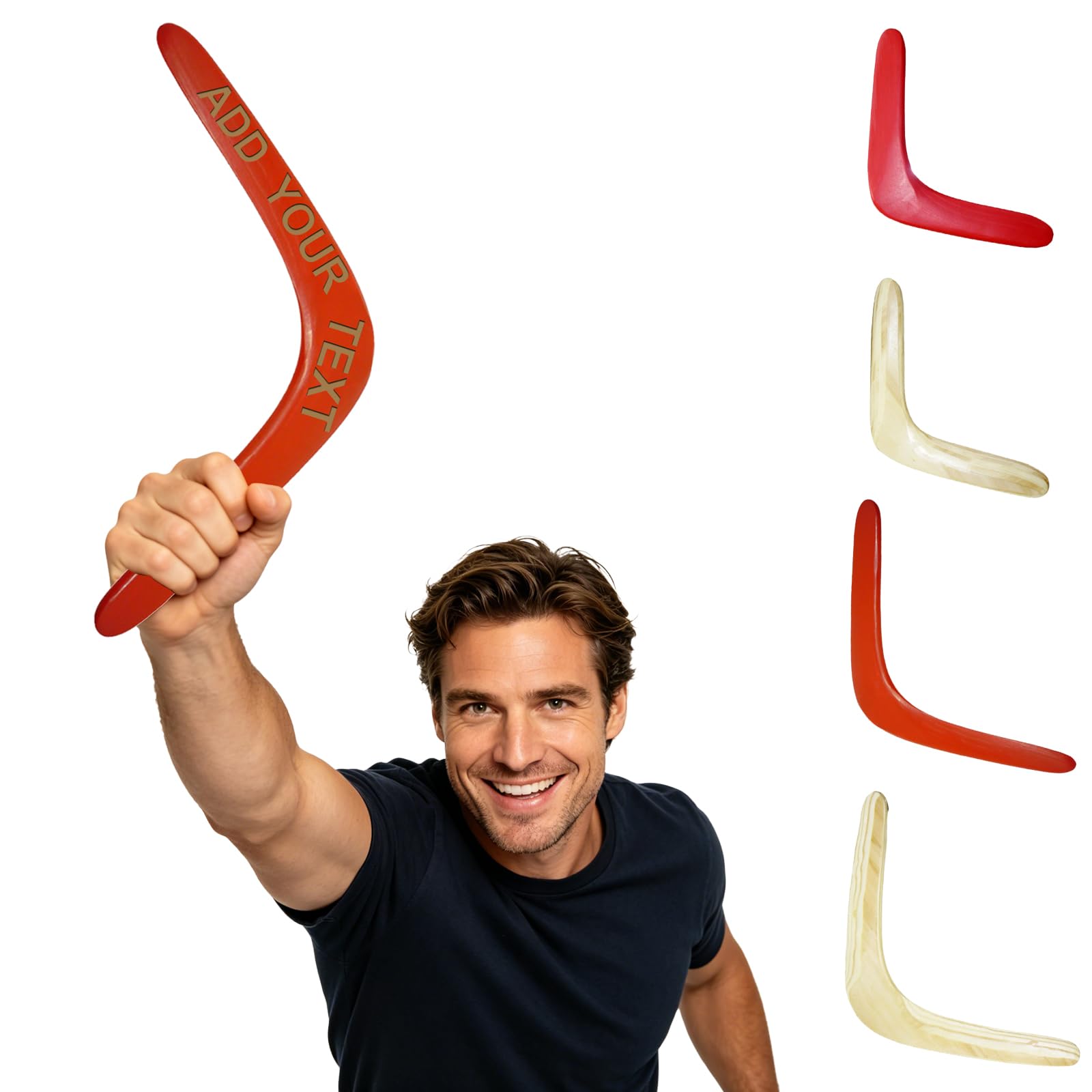Personalised Wooden Boomerang, Custom Returning Boomerang for Adults and Kids, Birthday Gift Outdoor Camping Fun Parent-Child Gift (Red)