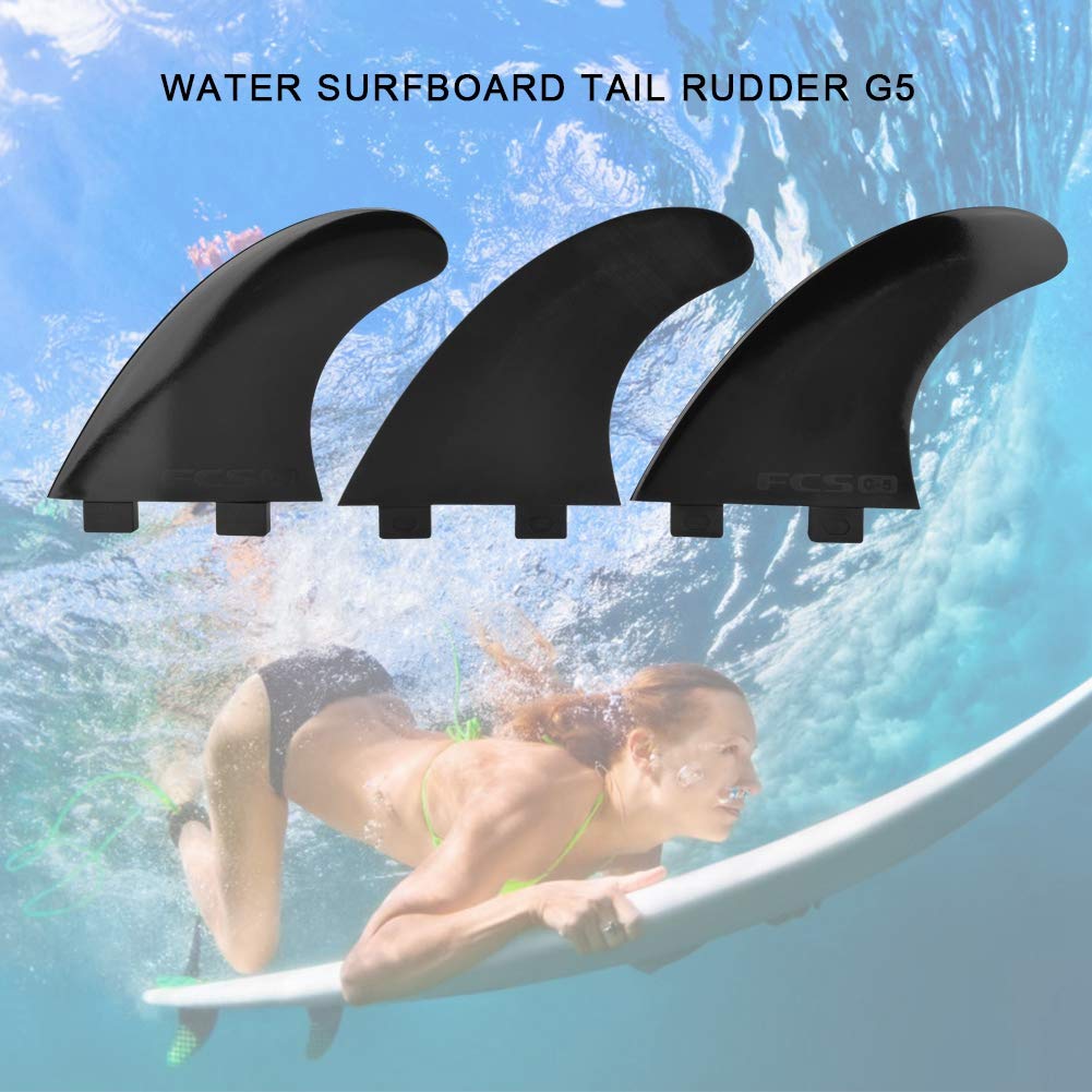 Wakects Lot de 3 ailerons de Planche de Surf en Nylon et Plastique à tête Unique G5, Palmes de Surf Haute Performance pour la Natation et Le Surf, Noir