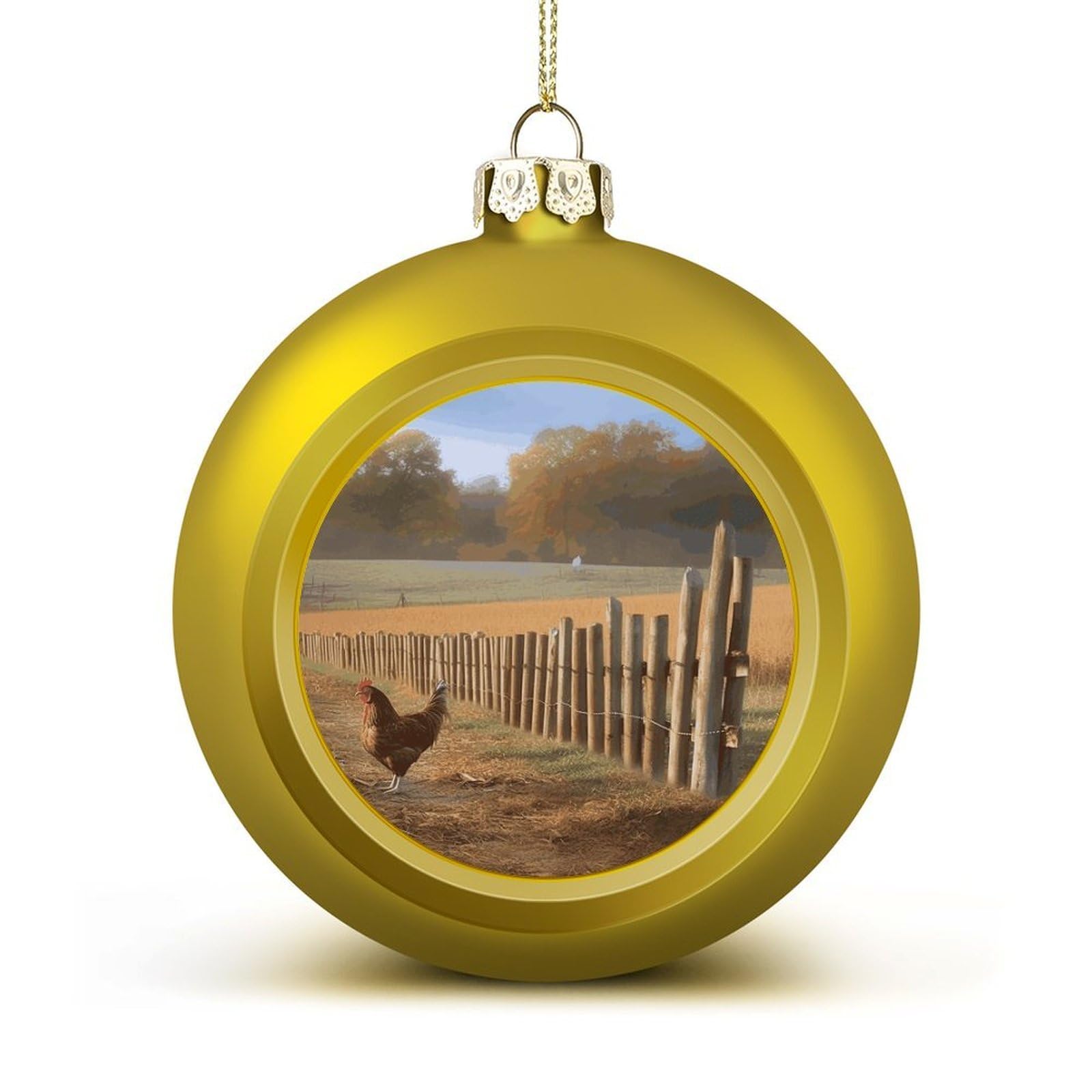 Chicken Wood Stake Farmland Christmas Balls Ornaments for Xmas Christmas Tree 1.6" Hanging Shatterproof Xmas Balls Hanging Decor Pendants for Holiday Party Outdoor Indoor DIY Craft Supplies