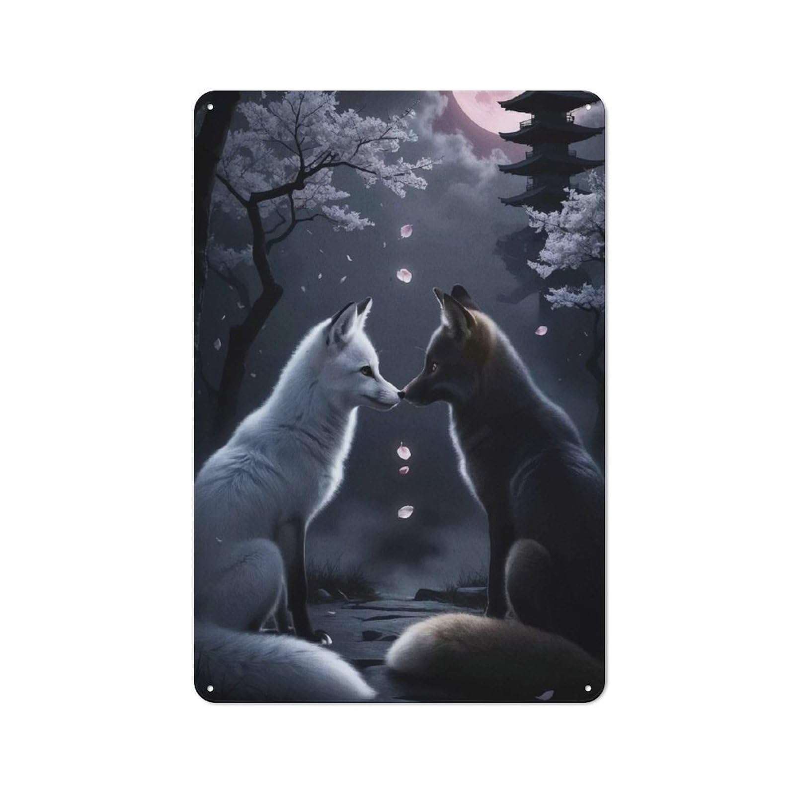 Junmoney Style-6 Fox Animal Moonlight Rustic Metal Plaque 30X20cm For Café Or Restaurant, Wall Decor For People Reorganising Café And Restaurant