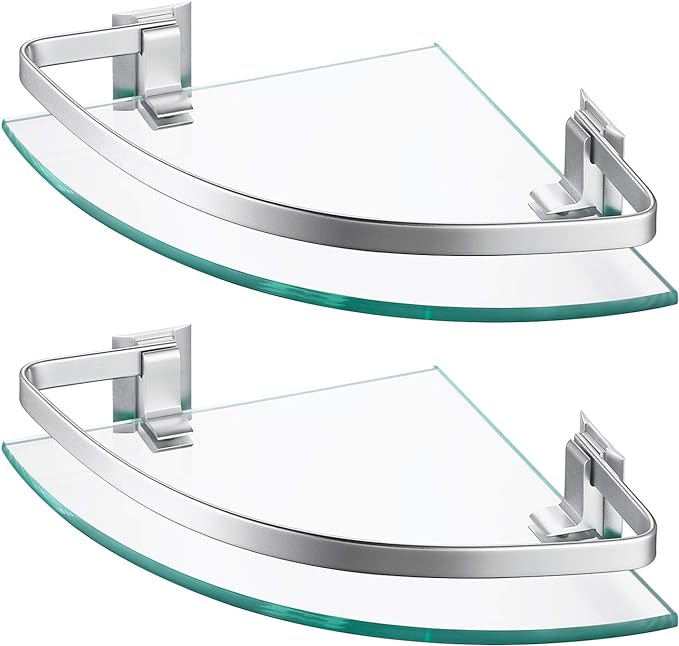 KES Glass Shelf Bathroom, Corner Shelf with Rail Wall Mount 2 Tier