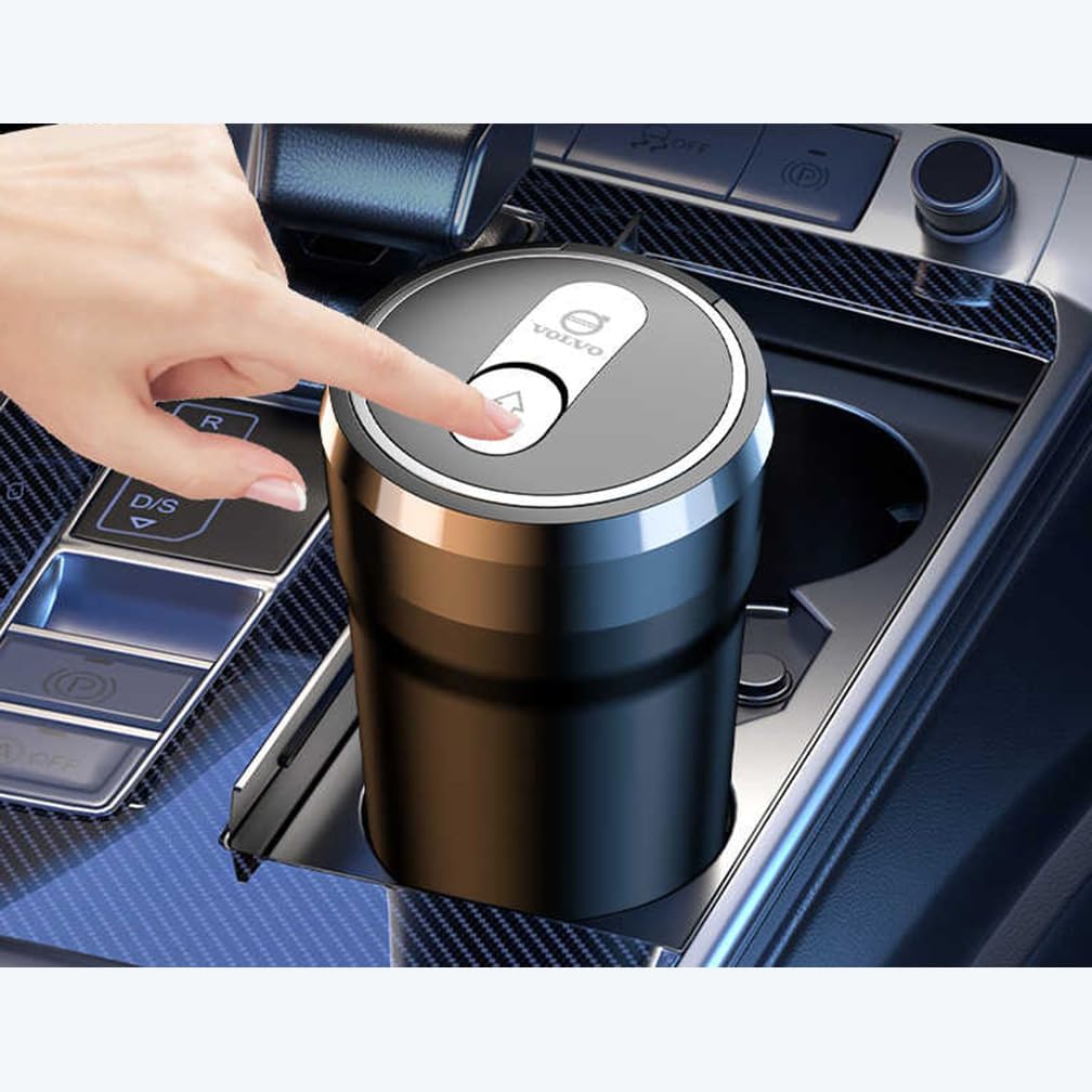 Car Ashtrays, for Volvo S60 S90 XC90 XC40 XC60 Travel Portable Smell Proof Smokeless With Lid Storage Garbage, Auto Accesorios,A-Black-short