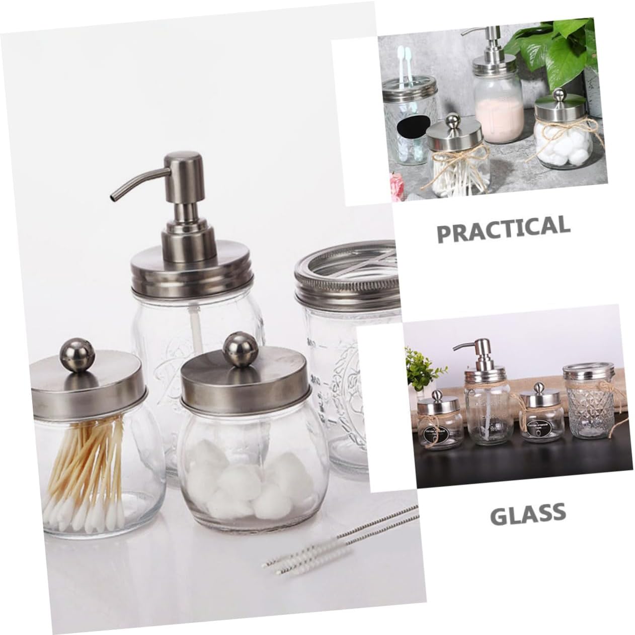 Luxshiny 1set Personal Washing Accessories Jar Bathroom Kit Glass Lotion Box Toothbrush Holder and Cup for Compact Spaces and Stylish Decor