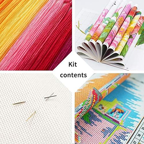 Dimensean Stamped Cross Stitch Kits Full Range of Embroidery Patterns Starter Kits for Beginners Adult DIY Cross Stitches Needlepoint Kits 11CT-Beautiful Home 16x20 inch - 4