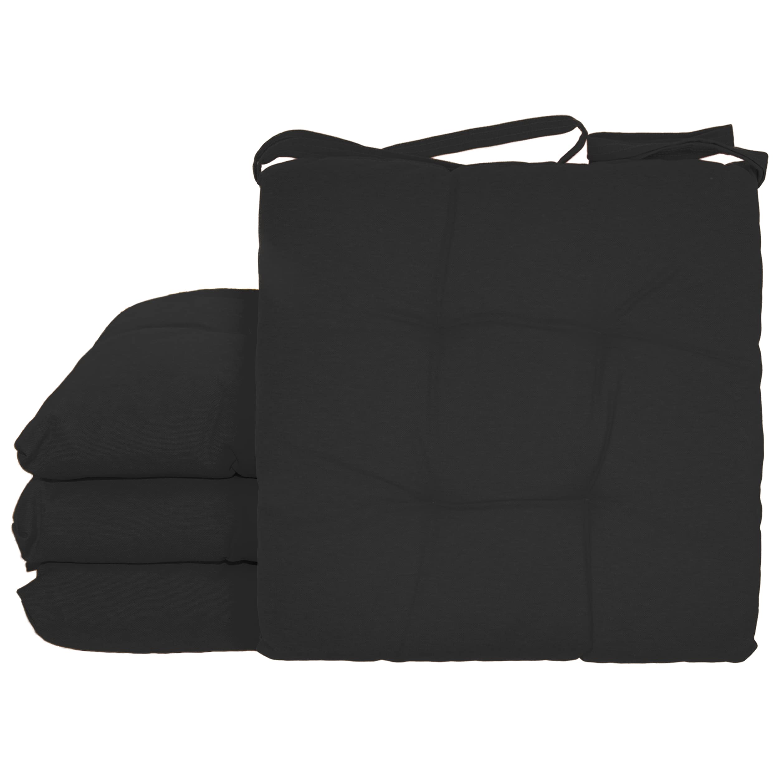 BESCH Pack 4 Cojines para Silla Usos Interior y Exterior 38x38x5cm - Cojin de Asiento Decorativo Funda de Algodón + Poliéster y Relleno de Fibra Hueca Lavable Cómodos Acolchados (Negro)
