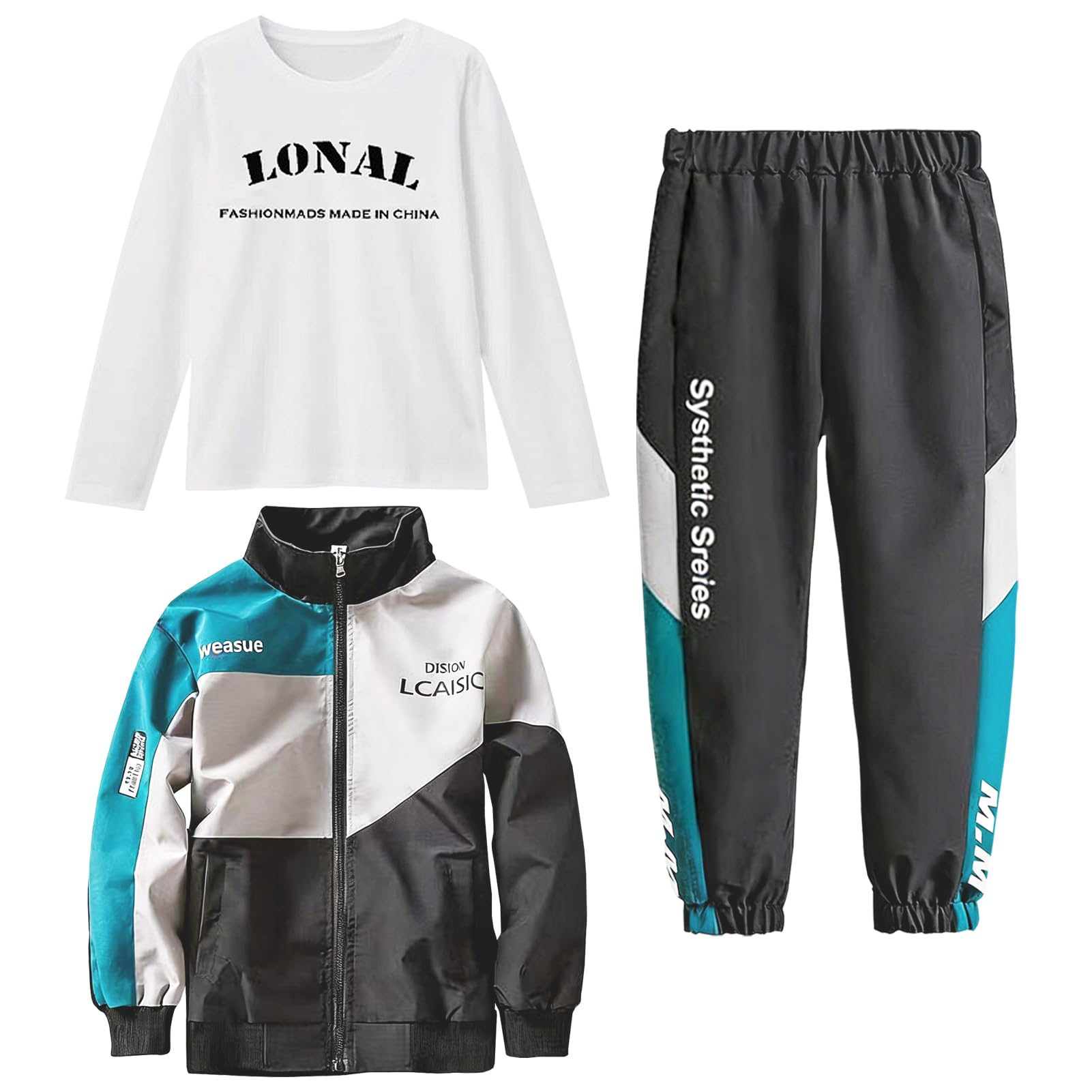 Kinder Jungen Trainingsanzug 2tlg/3tlg Sweatjacke mit Reißverschluss + Jogginghose + Langarm-T-Shirt Patchwork-Jogginganzug