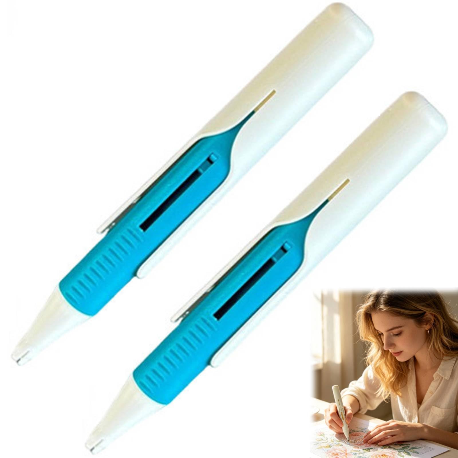 Automatic Diamond Painting Bead Dispenser for 2.8mm Round Drills |Long-Lasting Wax-Free,Bead Blitz Diamond Art Pen,Automatic Diamond Painting Pen,Pen for Tools &Diamond Art Accessories Set，Blue-2pc
