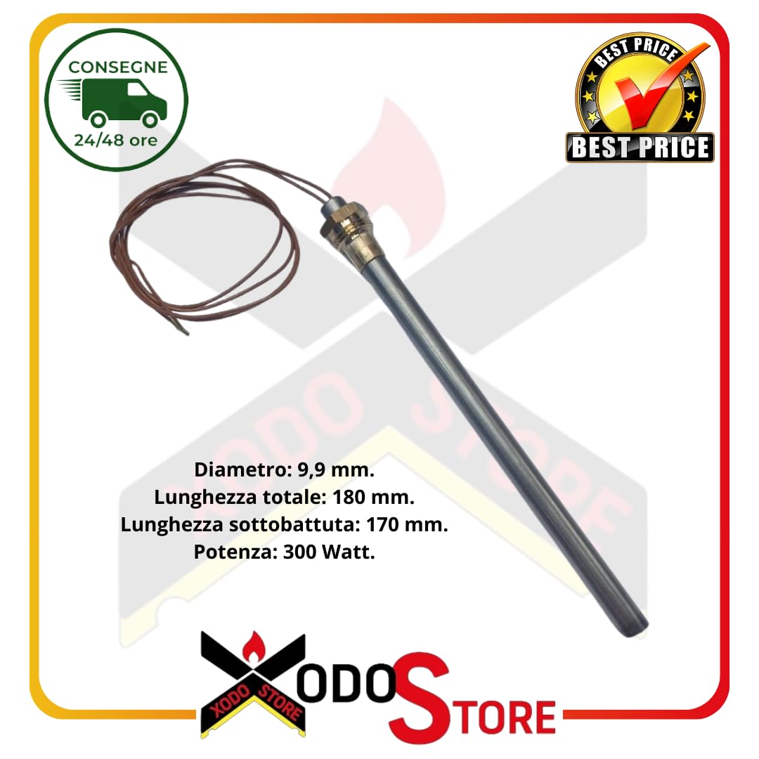 Candeletta, Resistenza accensione L. 170-180 mm Diam. 9,9 mm, 300 Watt. per stufe a pellet OLIVIERI - LAMINOX