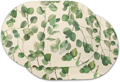 Miniatura 144 de Heat Resistant Placemats Oval Placemats Set of 6 Leather Washable and Wipeable Non Slip Place Mats, Waterproof Modern Dining Table Mats, Oval Floral