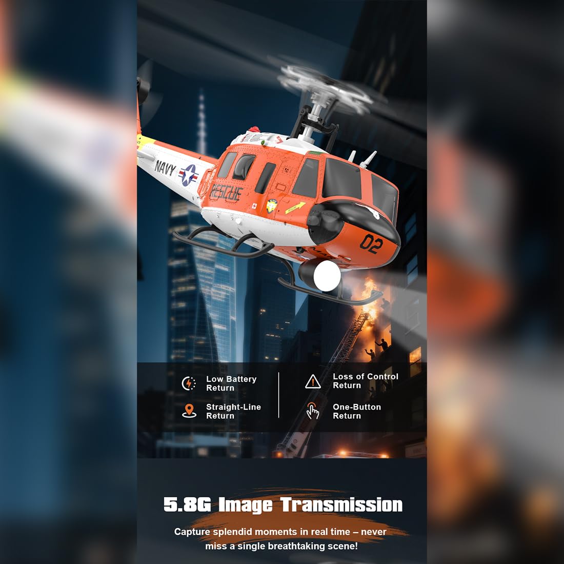 1/34 YU XIANG F07H RC Hubschrauber, 2.4G 8CH UH-1 Hueyy Ferngesteuerter Hubschrauber mit GPS Positionierung/Höhenhaltung, Brushless DD 6G Flybarless RC Flugzeug, Geschenk -RTF