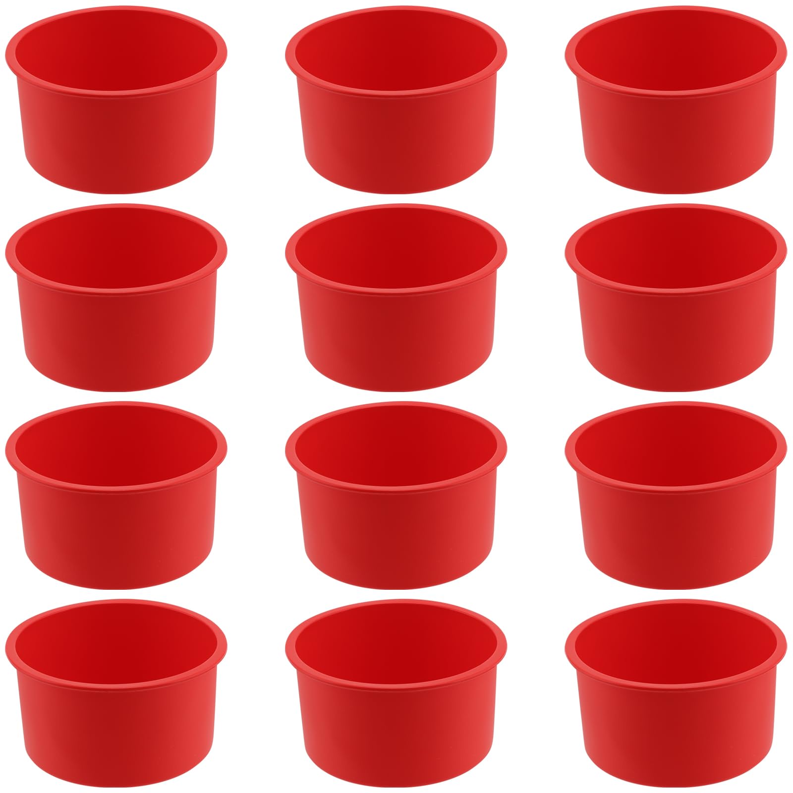 12 stampi rotondi in silicone da 10,2 cm, antiaderenti, colore rosso, stampi per torte in silicone per mousse, muffin, budini, cupcake, pane