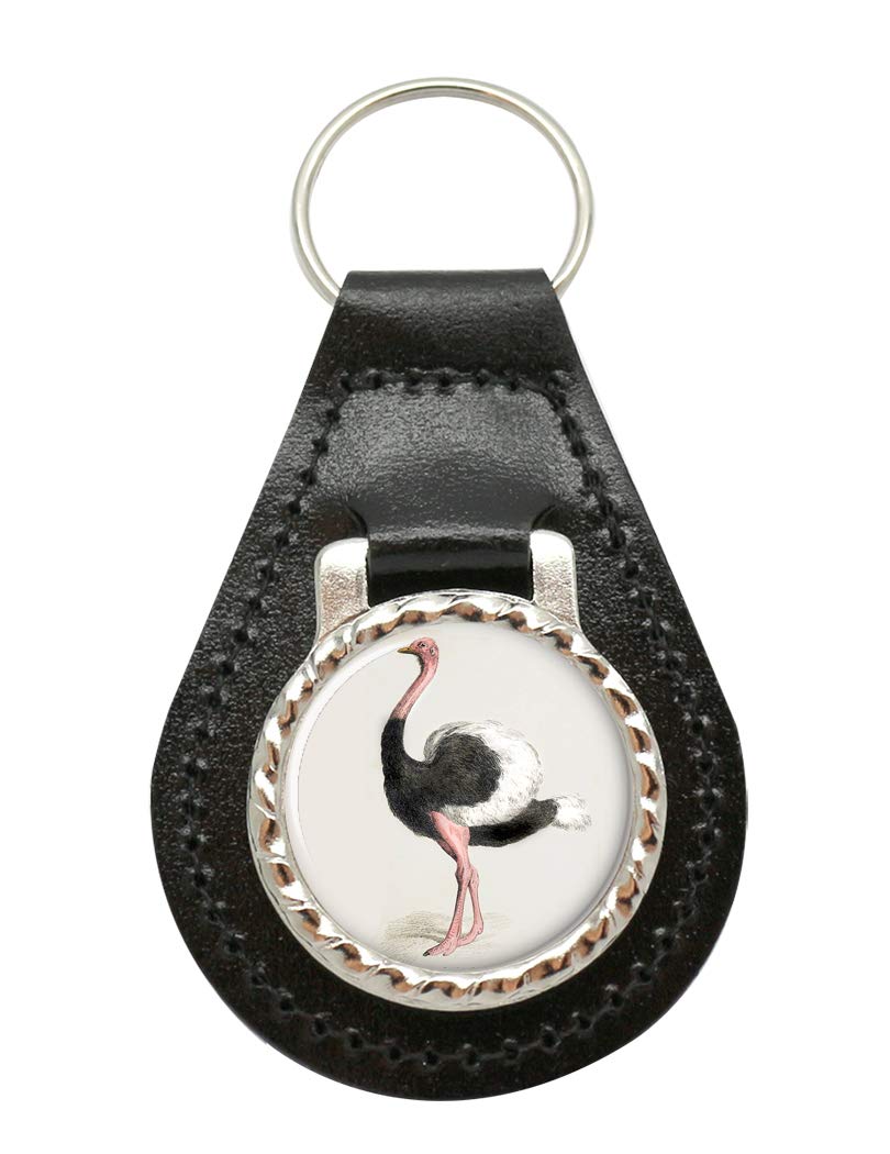 Giftshop Uk Unisex Black Leather And Silver Metal Ostrich Leather Key Fob