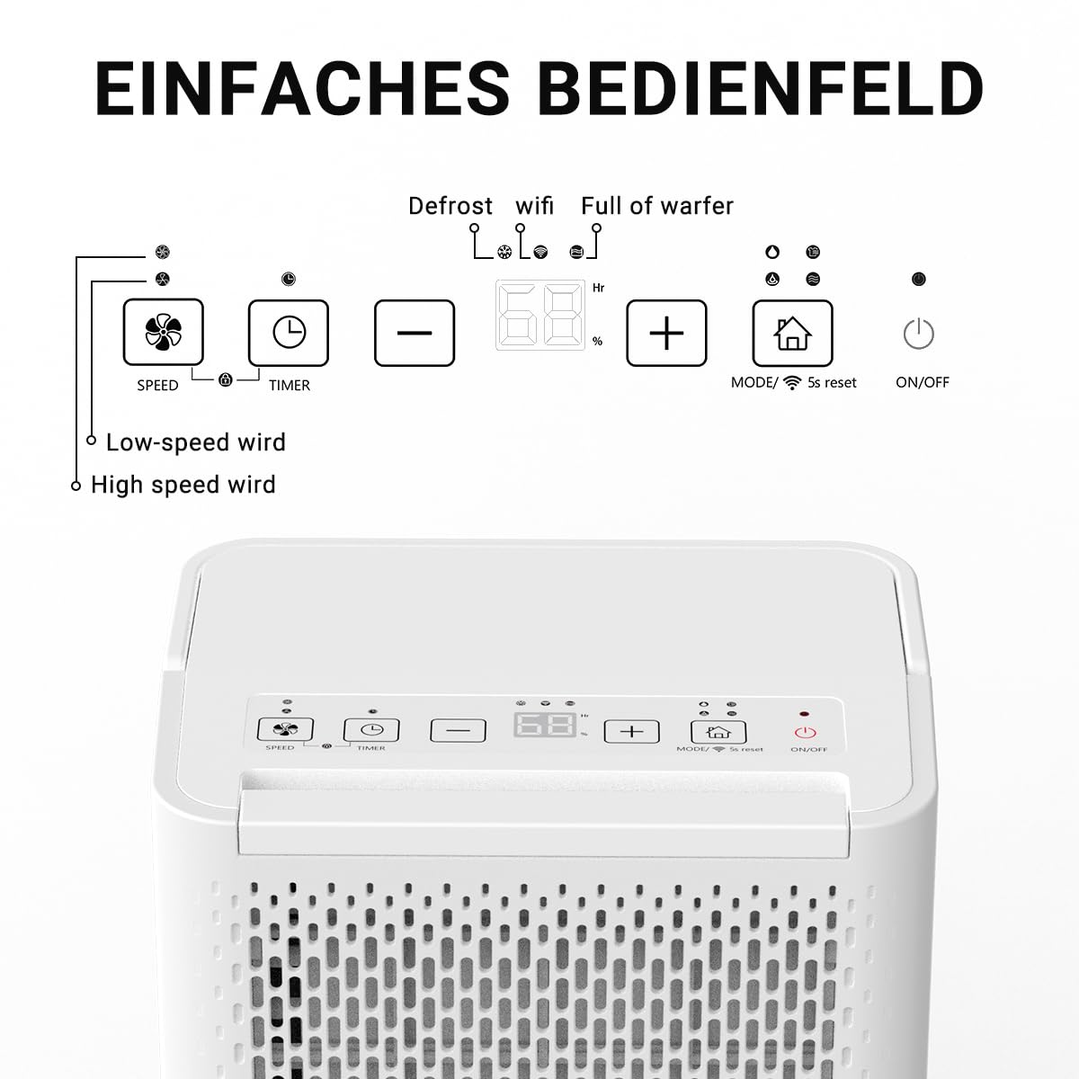 pasapair Dehumidifier-12L in 24h Dehumidification Performance - Electric Dehumidifier for Rooms up to 120 m³ (~20 m²) with 3 Operating Modes, Digital Display, Drain Hose, Timer Against Moisture