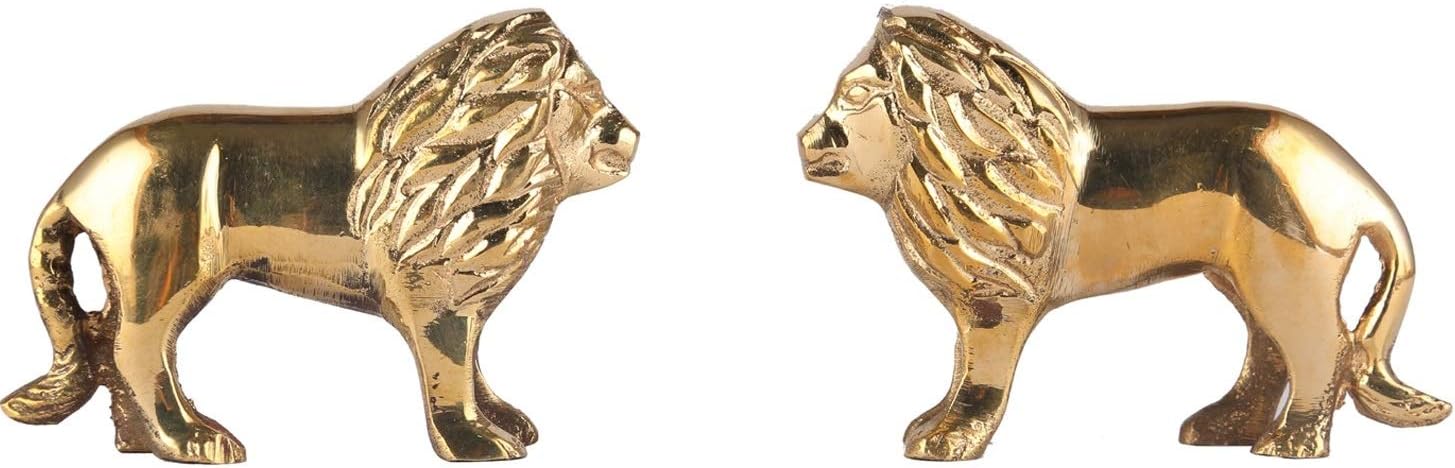 Aatm Brass Figurine Lion Statue In Pair Best for Home & Office Decoration & Feng Shui Gift Purpose Handicraft (3.5 and 1 Inches)