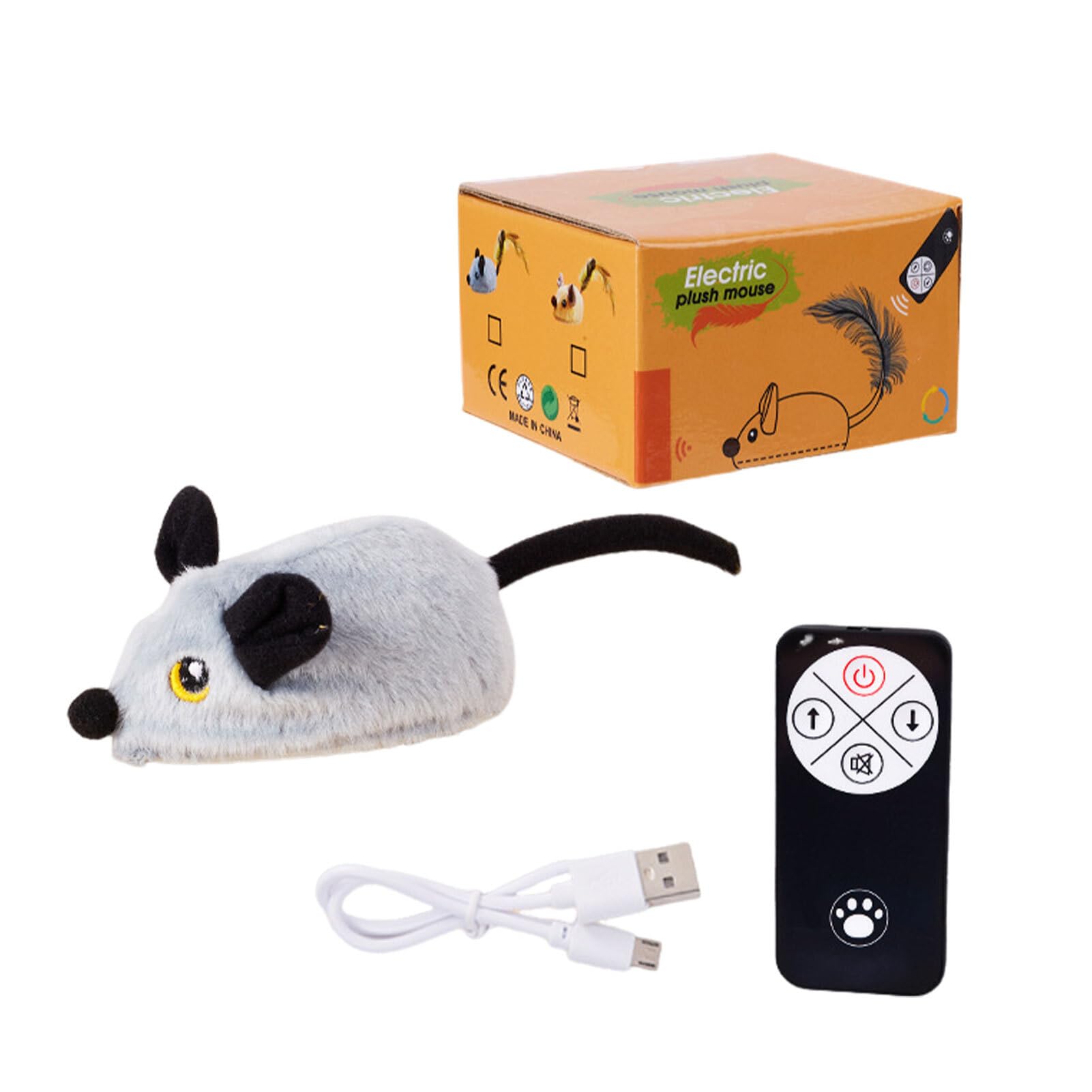 CLSSLVVBN Remote Control Interactive Cat Toy Pets Entertained Remote Control Mouse Cat Toy Plush Interactive Toys For Cats, Gray, Remote control model