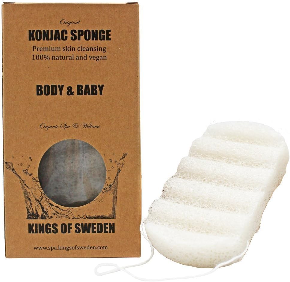 Kings of Sweden Konjac Sponge BODY & BABY Pure Nature for sensitive skin types - 100% Natural, Vegan, long-lasting, fully biodegradable.