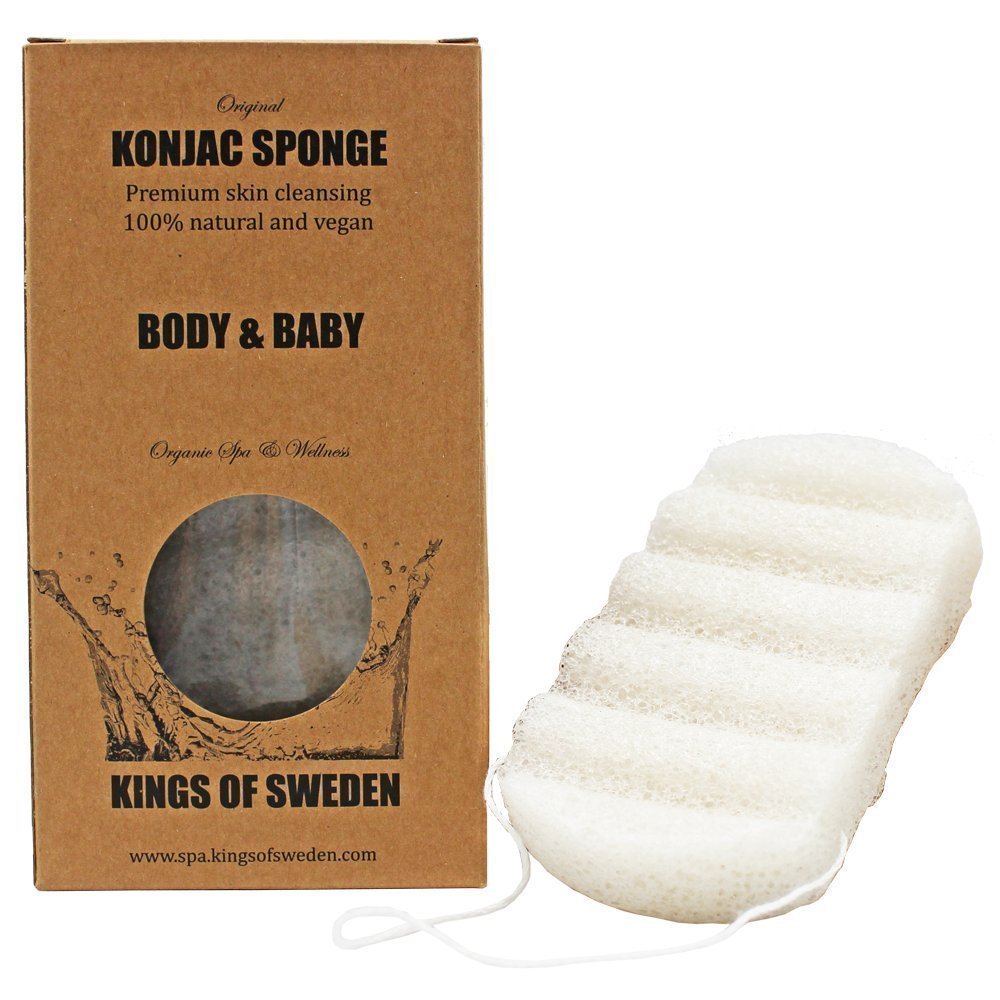 Kings of Sweden Konjac Sponge BODY & BABY Pure Nature for sensitive skin types - 100% Natural, Vegan, long-lasting, fully biodegradable.