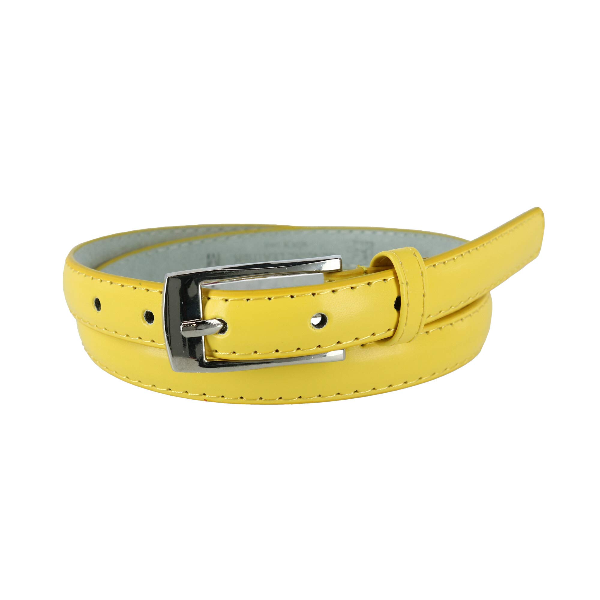 CTM Women's 19 mm Skinny Leather Dress Belt Silver Buckle, Large, Yellow