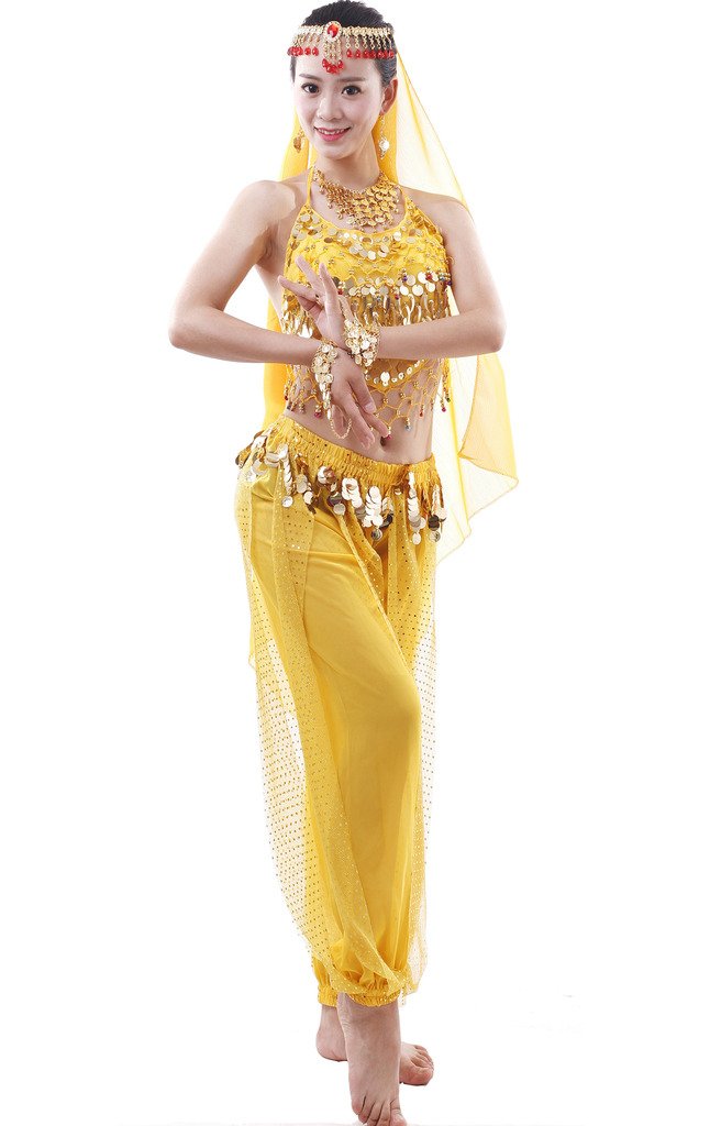 Astage Women Belly Dancer Halloween Costumes and Accessories Outfits Egyptian Style Yellow(Size: Fits UK 6-14)