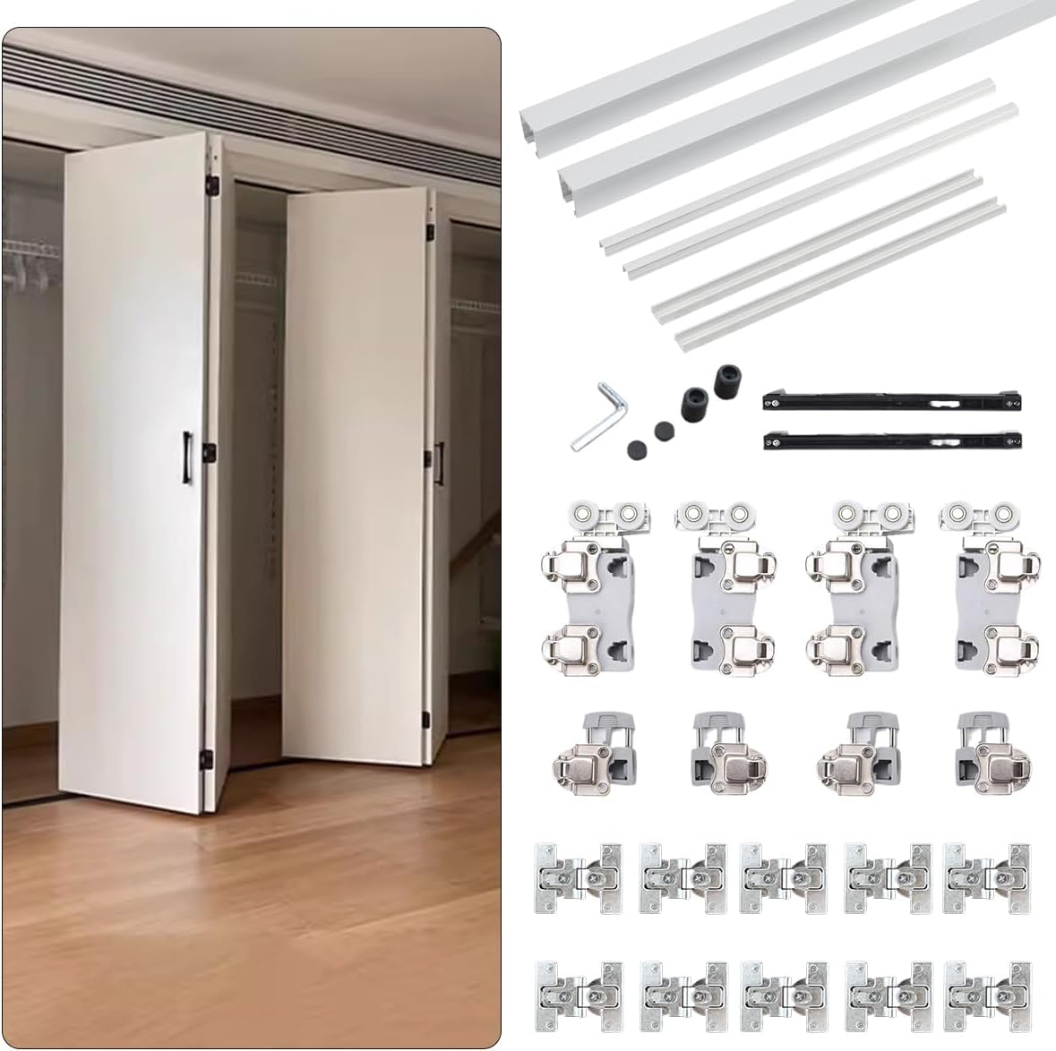 Free Sliding Bifold Door Hardware with Track，36”Bi-fold Closet Door Hardware Smoothly and Quietly，2 Set for 4 Door(Door Not Included)