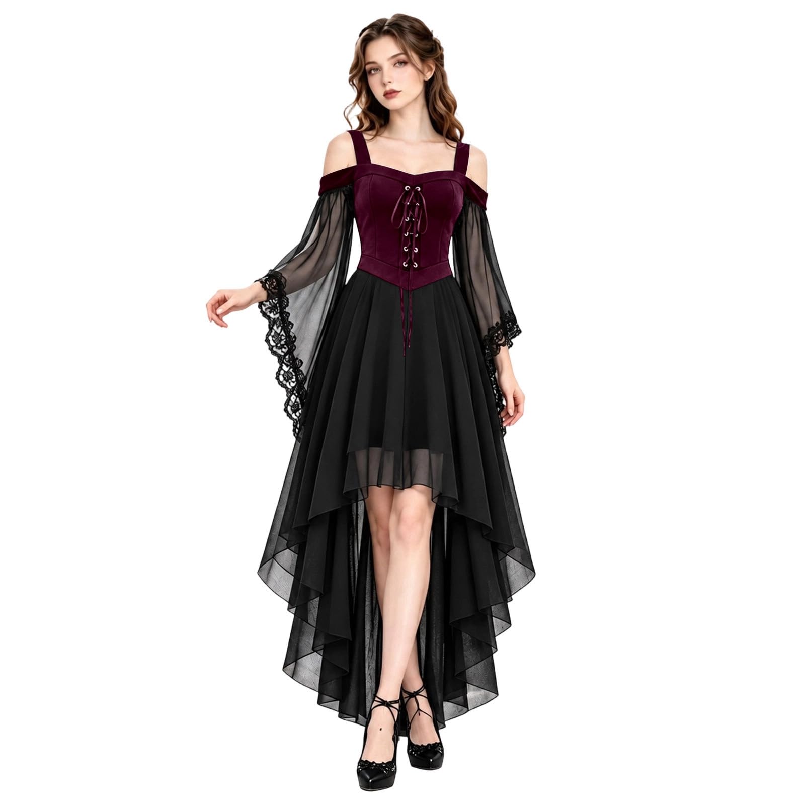 Halloween Costumes For Women, Women'S Medieval Costume, Victorian Renaissance Vintage Dress, Butterfly Sleeve Gothic Punk Dress For Halloween Cosplay Party
