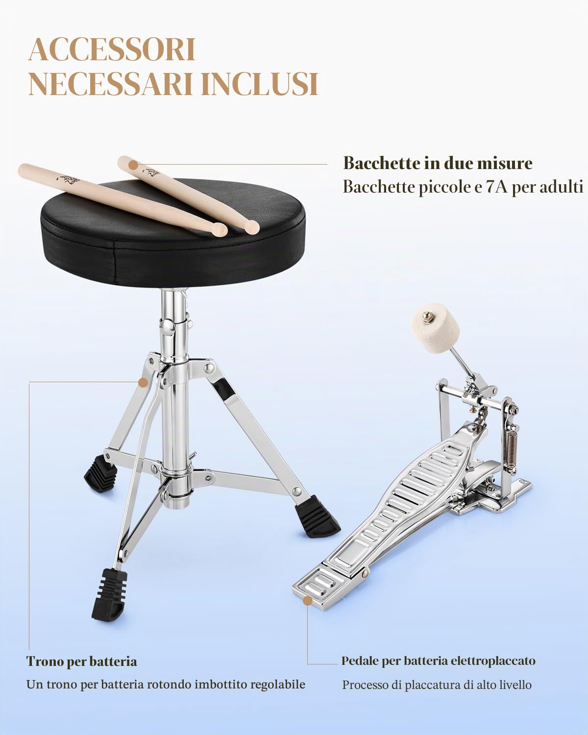 Eastar Batteria per Bambini per età 3-10 Anni, Junior Drum Set con Rullante, Tom, Grancassa, Pedale Grancassa (Specchio Blu)