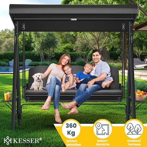 KESSER® Hollywoodschaukel mit Sonnendach 3-Sitzer & Sitzpolster-Auflage | Gartenschaukel bis 360kg belastbar | Gartenliege mit Anti-Rutsch-Füßen | Schaukelbank wasserabweisend für Outdoor & Indoor
