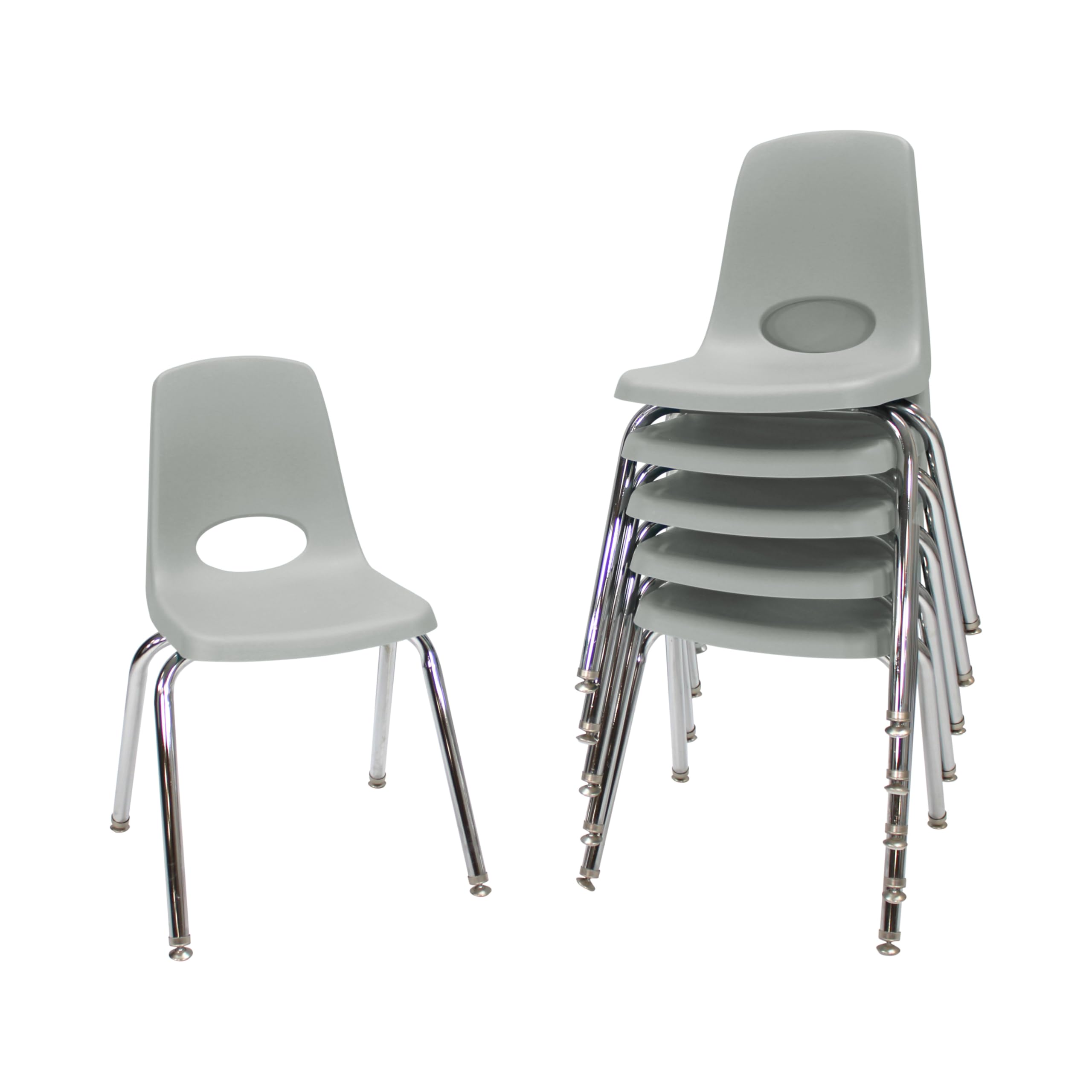 FDP 16" School Stack Chair with Swivel Glides, Light Gray, 6-Pack, 10368-LG