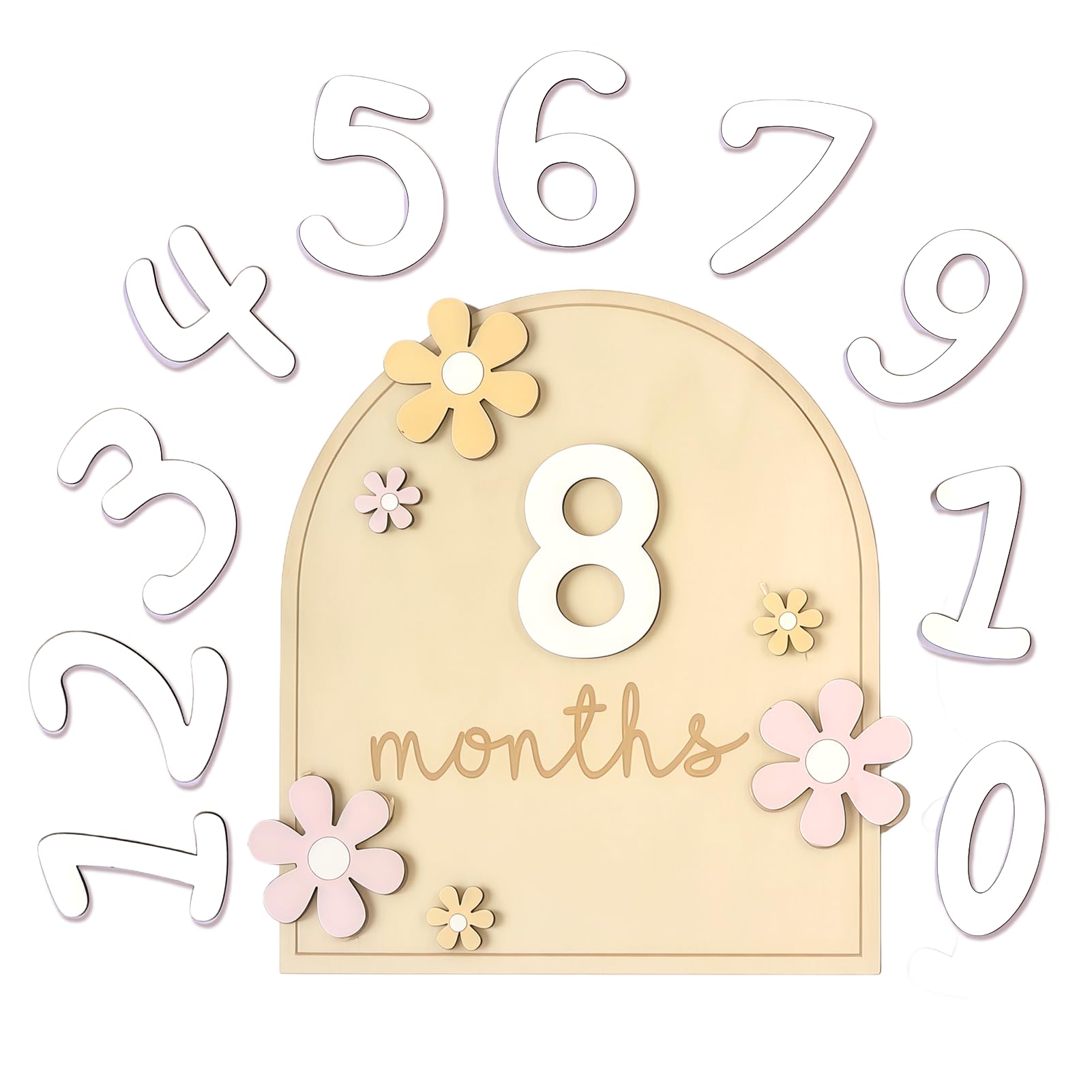 Carte Étape Bébé Bois Carte Mensuelle Bebe Accessoire Photo pour Nourrissons de 0 à 12 Mois Cadeaus Bebe Pour Cadeau Naissance Cadeau Future Parents Baby Shower Enregistrement de Croissance (Style 4)