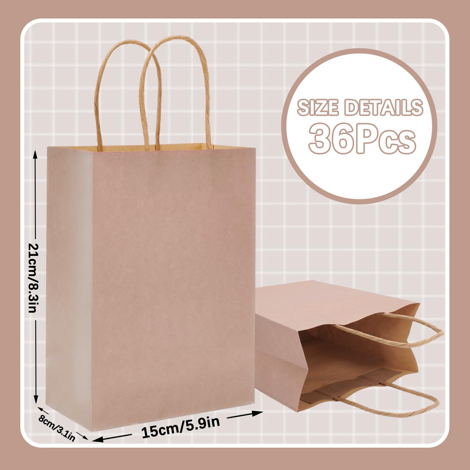 JarThenaAMCS 36 Stück Boho-Kraftpapiertüten, neutrale Farben, Geschenktüten mit Griffen, Vintage-Leckerli-Tüten, Süßigkeiten-Beutel für Hochzeit, Babyparty, Geburtstag, Party, Gastgeschenk